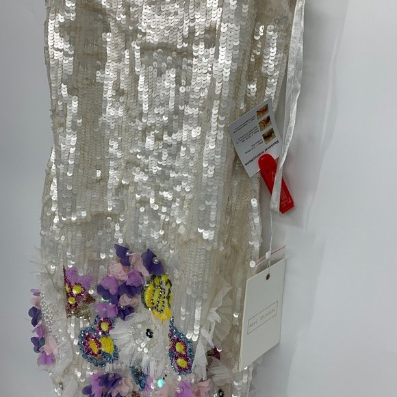 Mac Duggal Dress 93628 Sequined Embellished White Floral Mini - Picture 6 of 13